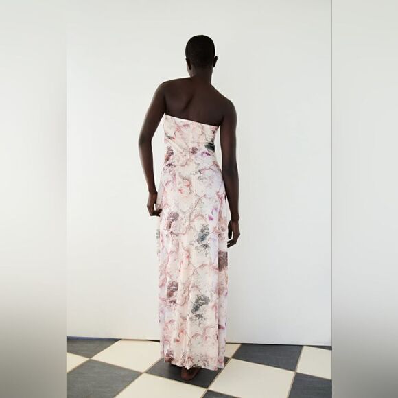 ZARA STRAPLESS STONE TULLE DRESS - Picture 8 of 11